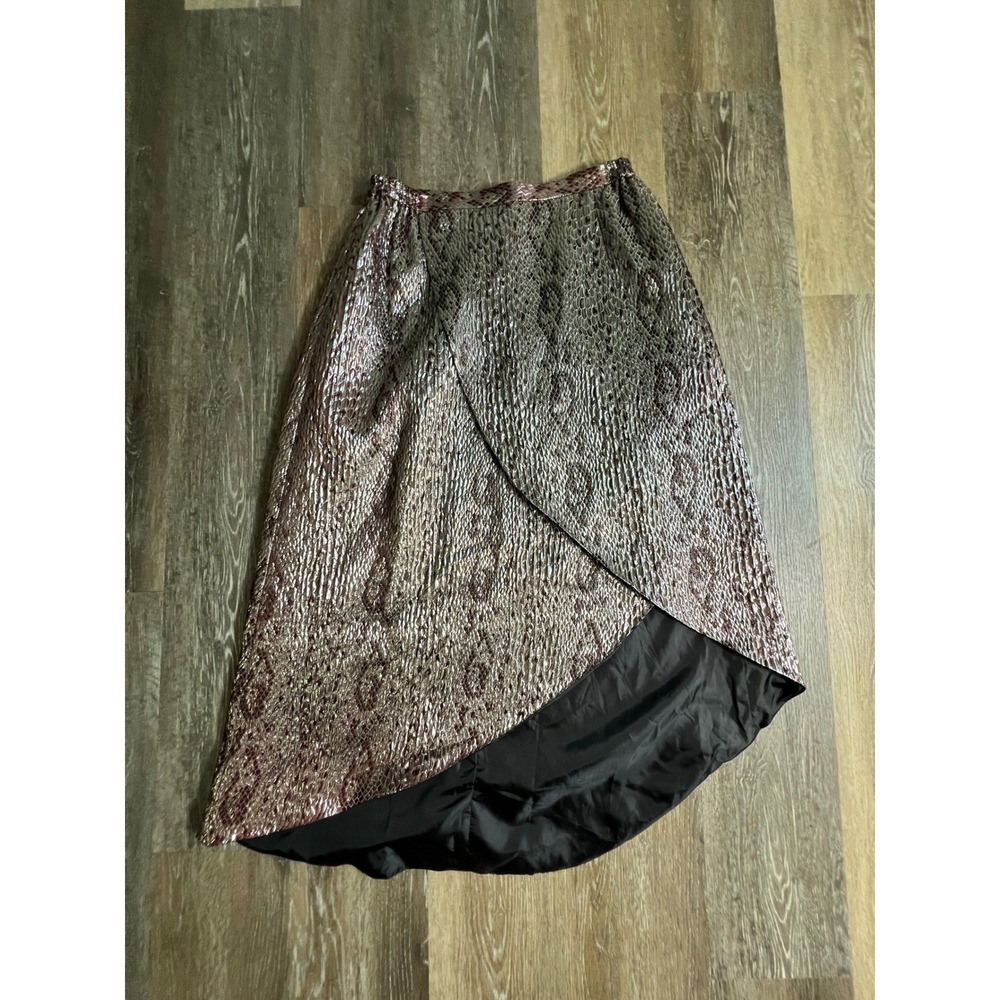Champagne Italy Maxi Skirt Womens 14 Rose Gold Metallic Snakeskin Wrap High Low